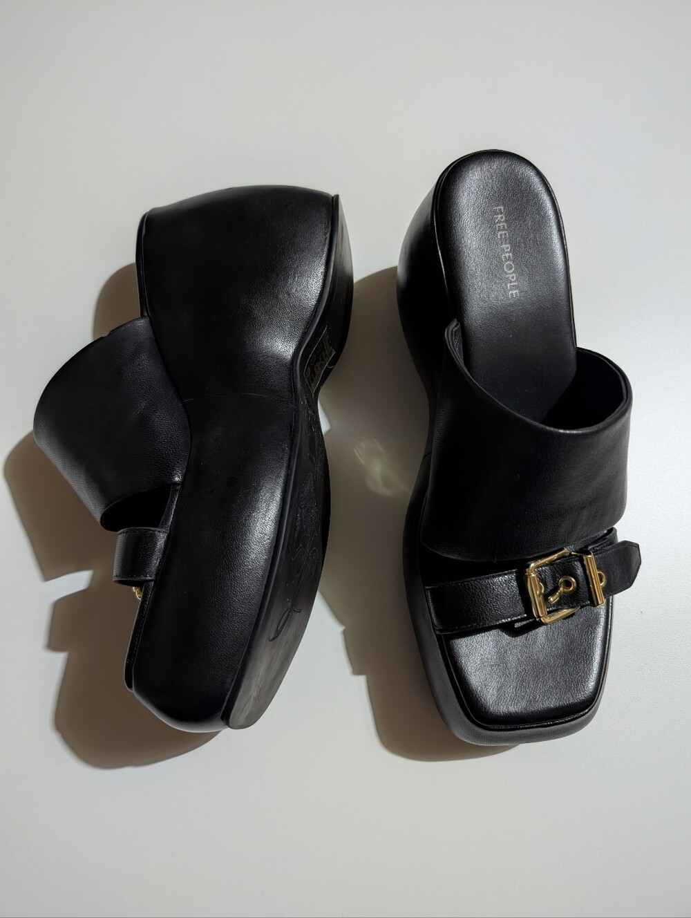 Free People Black Mila Square Toe Wedge Sandal - Picture 3 of 7